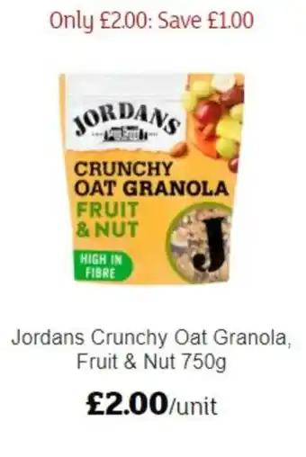 Sainsbury's Jordan's Crunchy Oat Granola. Fruit & Nut 750g offer