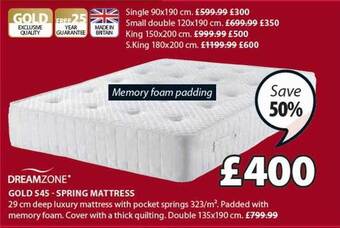 JYSK Dreamzone gold s45-spring mattress offer