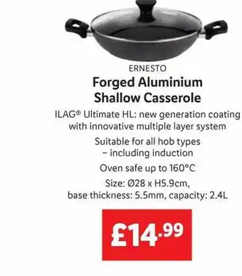 Lidl Ernesto forged aluminium shallow casserole offer