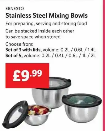 Lidl Ernesto stainless steel mixing bowls offer