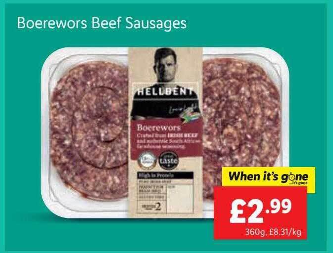 Boerewors beef sausages offer at Lidl