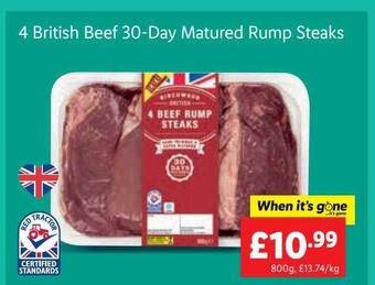 Lidl 4 british beef 30-day matured rump steaks offer