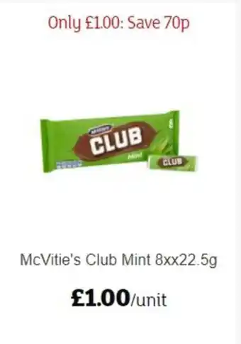Sainsbury's McVitie's Club Mint 8x22.5g offer