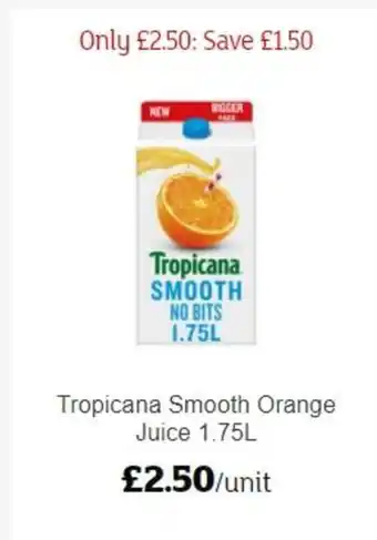 Sainsbury's Tropicana Smooth Orange Juice 1.75L offer