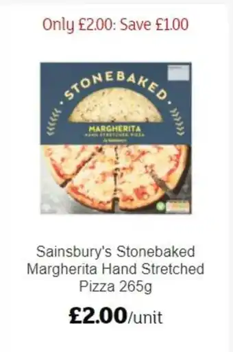 Sainsbury's Sainsbury's Stonebaked Margherita Hnad Stretched Pizza 265g offer