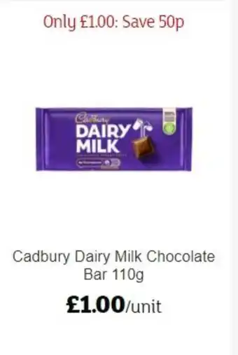 Sainsbury's Cadbury Dark Milk Chocolate Bar 110g offer