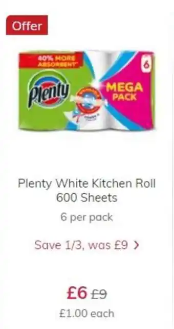 Ocado Plenty White Kitchen Roll 600 Sheets offer