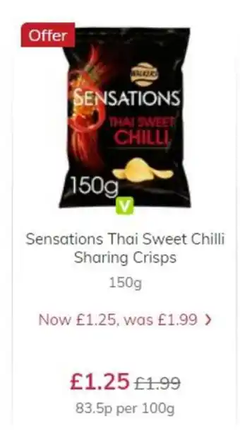 Ocado Sensations Thai Sweet Chili Sharing Crisps 150g offer