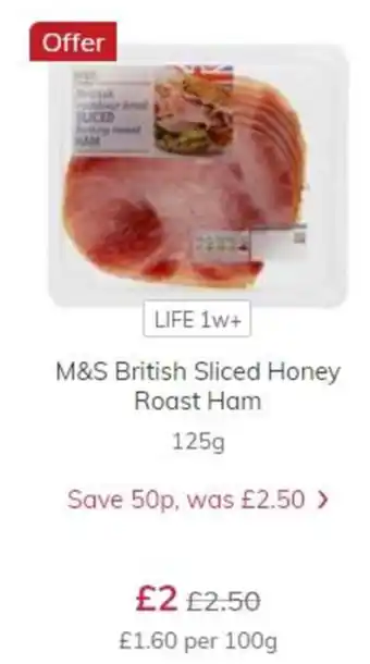 M&S British Sliced Honey Roast Ham 125g