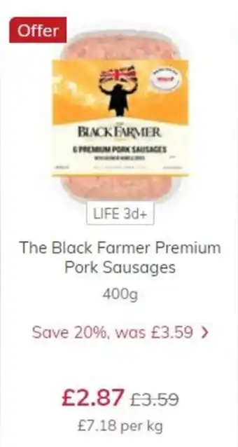 Ocado The Black Farmer Premium Pork Sausages 400g offer