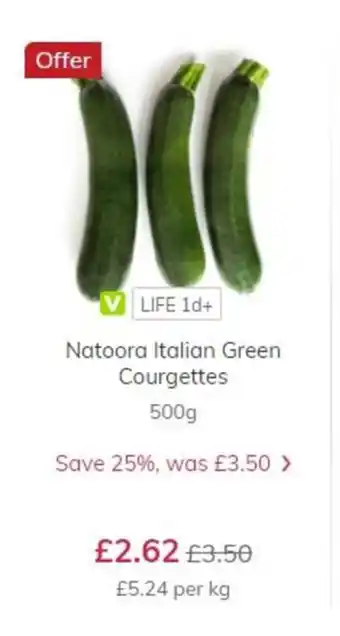 Ocado Natoora Italian Green Courgettes 500g offer