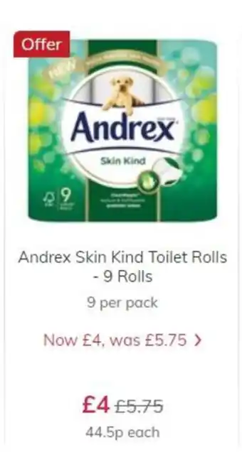 Ocado Andrez Skin Kind Toilet Rolls - 9 Rolls offer