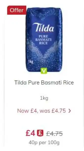 Ocado Tilda Pure Basmati Rice 1kg offer