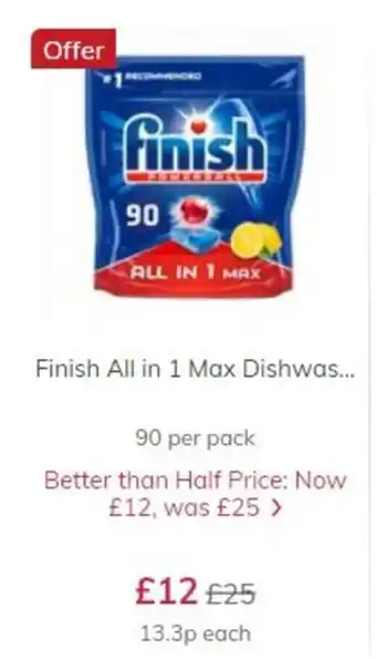 Ocado Finish All in 1 Max Dishwash 90 per Pack offer