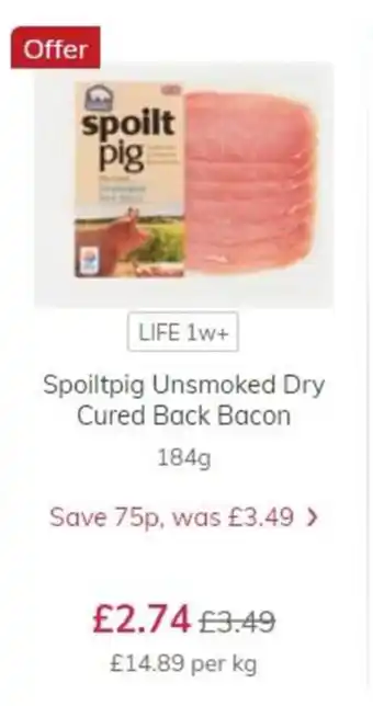 Spoiltpig Unsmoked Dry Cured Back Bacon 184g