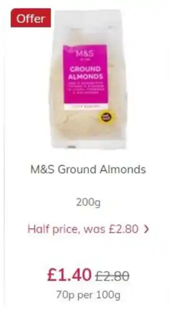 Ocado M&S Ground Almonds 200g offer