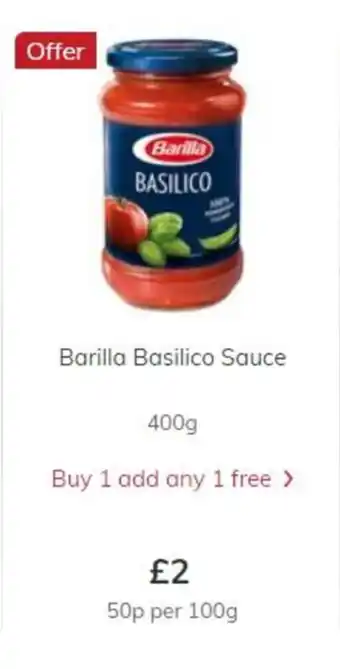 Ocado Barilla Basilico Sauce 400g offer