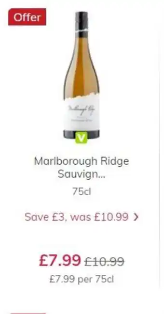 Ocado Marlborough Ridge Sauvignon 75cl offer