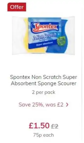 Ocado Spontex Non Scratch Super Absorvent Sponge Scourer 2 per pack offer