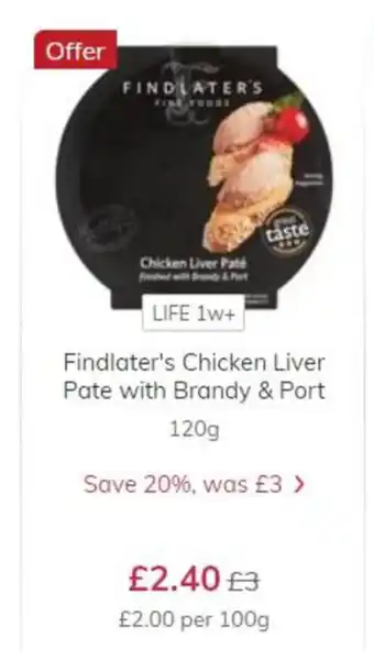 Ocado Findlater's Chicken Liver Pate with Brandy & Port 120g offer