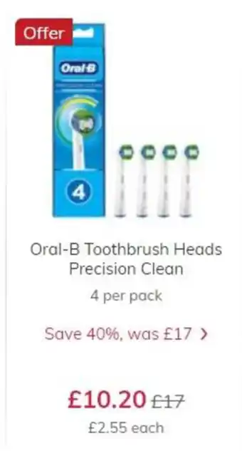 Ocado Oral-B Toothbrush Heads Precision Clean 4 per Pack offer