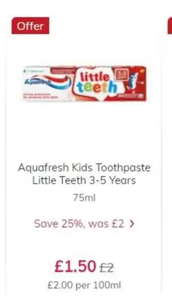 Ocado Aguafresh Kids Toothpaste Little Teeth 3-5 Years 75ml offer