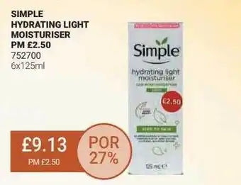 Bestway Simple hydrating light moisturiser offer