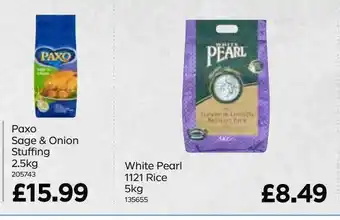 Bestway Paxo sage & onion stuffing 2.5kg white pearl 1121 rice 5kg offer