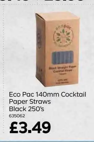 Bestway Eco pac 140mm cocktail paper straws black 250's offer