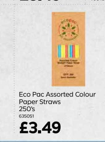 Bestway Eco pac assorted colour paper straws 250's offer