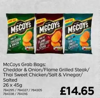 Bestway Mccoys grab bags: cheddar & onion flame grilled steak thai sweet chicken salt & vinegar salted offer