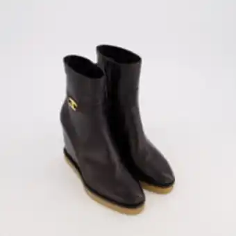 Black leather wedged ankle boots