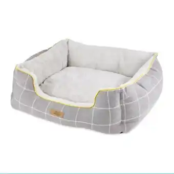 Large grey check pet bed