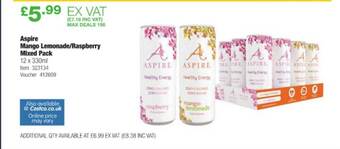 Costco Aspire mango lemonade raspberry mixed pack offer