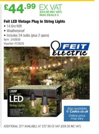 Costco Feit led vintage plug in string lights offer