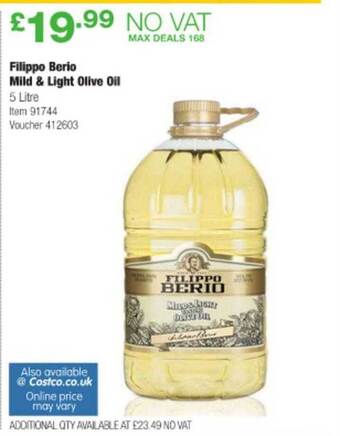 Costco Filippo berio mild & light olive oil offer