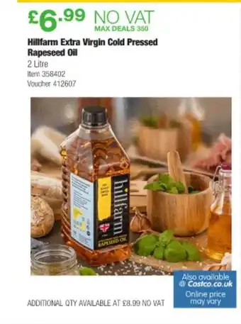 Costco Hillfarm exta virgin cold pressed rapeseed oil offer