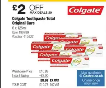 Costco Colgate toothpaste total original care offer