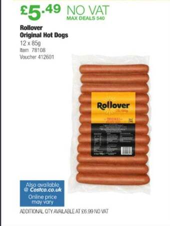 Costco Rollover original hot dogs offer
