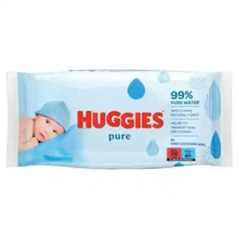 Sainsbury's Huggies pure sensitive newborn wet baby wipes, 99% water - 1 pack (56 wipes) offer