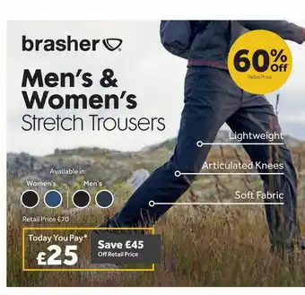 GO Outdoors Brasher men's & women's stretch trousers offer