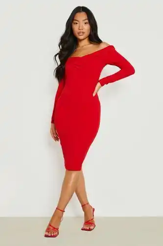 Boohoo Boohoo womens petite off the shoulder midi dress - red - 4, red offer