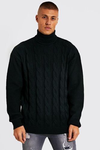 Boohoo Boohooman mens black oversized roll neck cable jumper, black offer