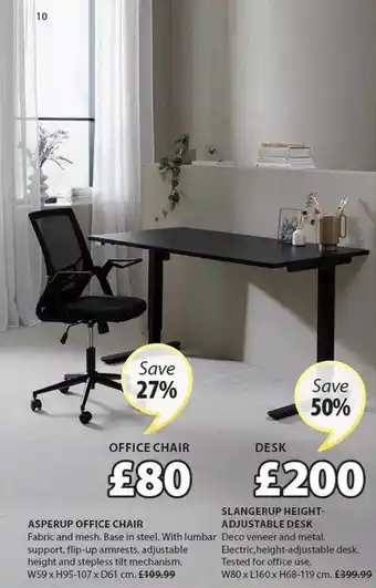 JYSK Asperup office chair, slangerup heighadjustable desk offer