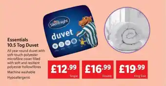 Lidl Essentials 10.5 tog duvet offer