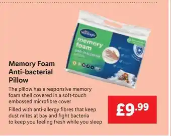 Lidl Memory foam antibacterial pillow offer