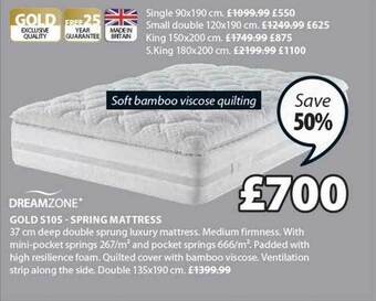 JYSK Gold s105 spring mattress offer