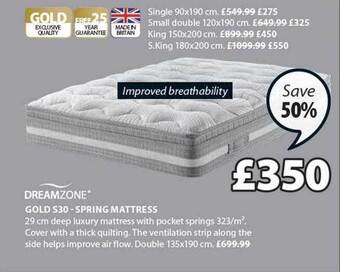 JYSK Gold s30 spring mattress offer