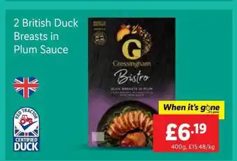 Lidl 2 british duck breasts in plum sauce offer