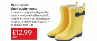 Aldi Men's-ladies' lined rubber boots offer